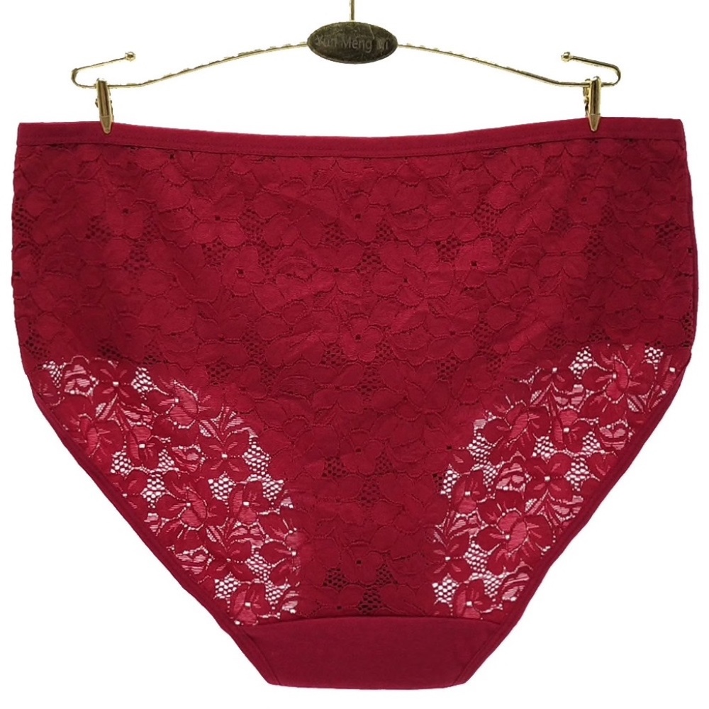 Burgundy size 3XL to 38" waist. Cotton Panties with Lace Back Panel / Bum Cover